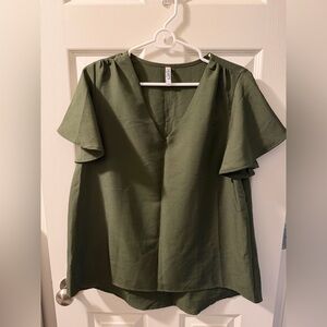 Forest Green V-Neck Blouse